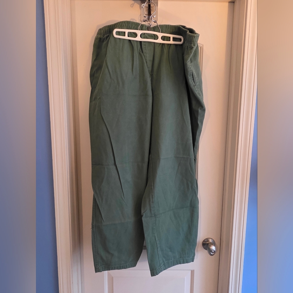 Women's Relaxed Denim Pants Elastic Waist - Olive Green